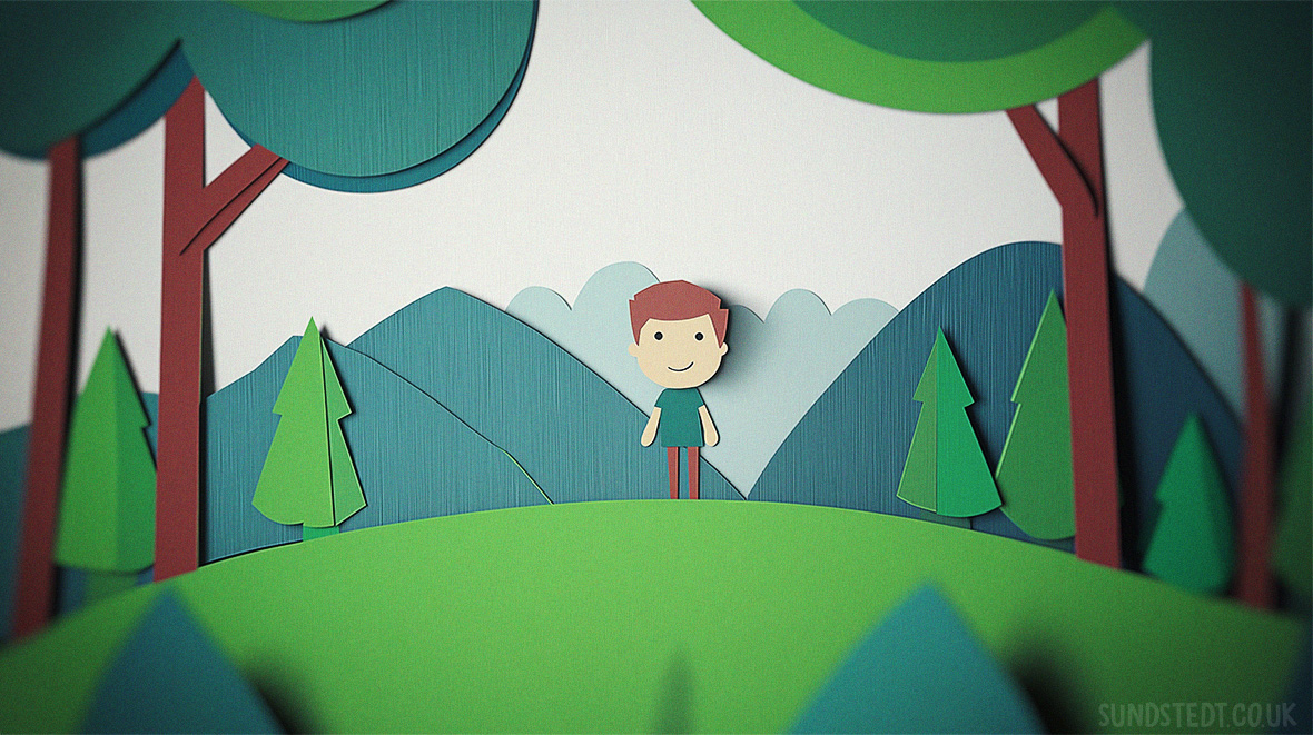 paper cutout animation scene with layered environments and illustrated depth