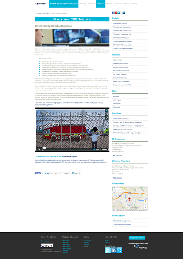Titan Vision PSIM Solutions Page Screenshot with Sundstedt Animation Explainer Video