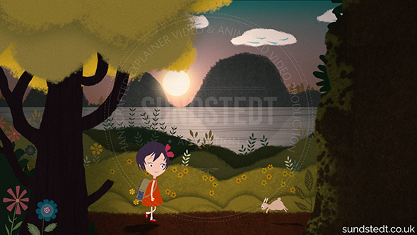 Girl meets cat in animated music video