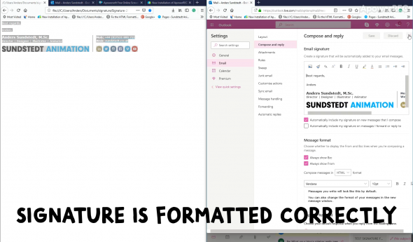 Email Signature is perfectly formatted in Outlook.com and ready to use
